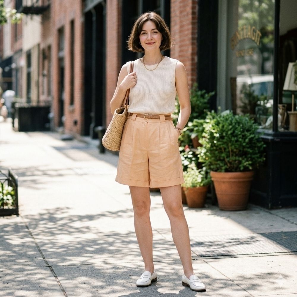 Vtg 90s Fundamental Things Petites Peach High Waisted Pleated Shorts 10P - Picture 10 of 10